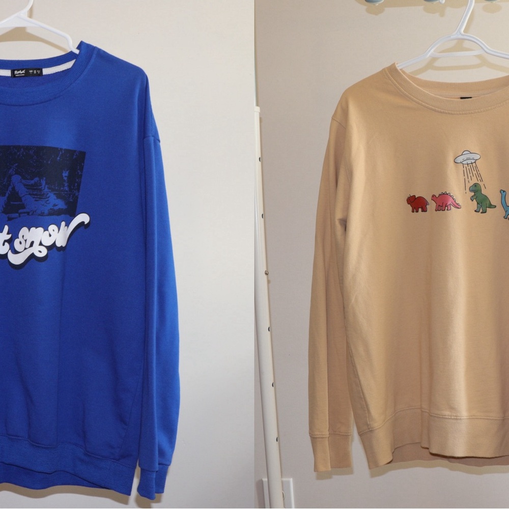 Graphic Crewneck Sweaters - Blue & Beige (2-for-1 Bundle)